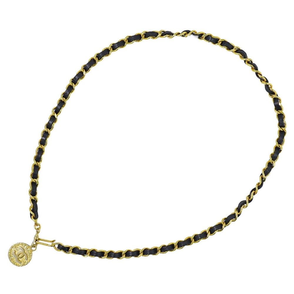 Chanel Vintage Logo Chain Belt Metal and Leather